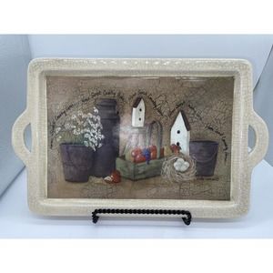 Cindy Sampson Rectangle Ceramic “Home Sweet Country Home” Crackled Serving Tray